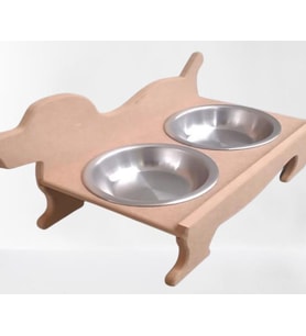 Hobi ERC 90370 Köpek Mama Ve Su Kabı Seti Ahşap HAM MDF Paslanmaz Tabak El Yapım