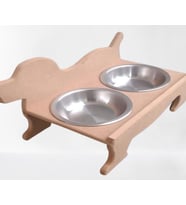 Hobi ERC 90370 Köpek Mama Ve Su Kabı Seti Ahşap HAM MDF Paslanmaz Tabak El Yapım