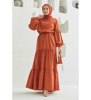 6567-Carla Büzgülü Elbise Tarçın