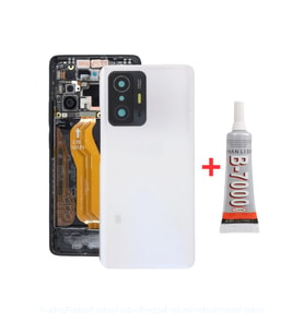 Xiaomi Mi 11T - Mi 11T Pro Arka Kapak - Arka Pil Batarya Kapağı Kamera Lensli + B7000 Yapıştırcı - 2107113SG Uyumlu (Beyaz)