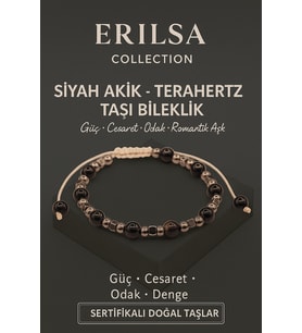 Sertifikalı Terahertz Siyah Akik Taşı Bileklik - Güç Cesaret Odak Denge Doğal Taş (Çok Renkli)