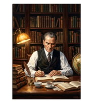 Kütüphanede Kitap Okuyan Atatürk Portresi Dekoratif Kanvas - Mdf Ahşap Tablo