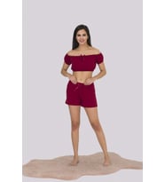 Bordo Straplez Detaylı Şortlu Kadın Pijama Takımı 372
