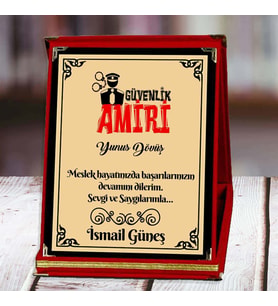 Güvenlik Amiri Baskılı Plaket (1. Tasarım)  Kişiye Özel (Kırmızı)