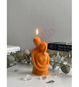 Mumelia Candles Sarılmış Çift - Doğal Soya Blok Dekoratif Mum - Turuncu