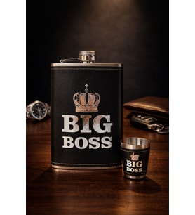 Big Boss Temalı Deri Kaplamalı İçecek Cep Matarası Premium Hediye -  Shot Bardak Hediyeli