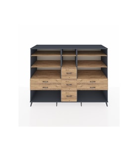 Kronos Dolap 8 Raflı 7 Çekmeceli  220x59x163 Antrasit-Çam