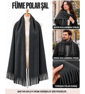 Unisex Polar Şal, Kadın ve Erkek Kışlık Püsküllü Yumuşak Polar Kumaş Şal