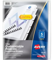 Avery Deliksiz Print On Trennblaetter, Beyaz, 5, 5 Sekme Setleri (11516) Menteşe