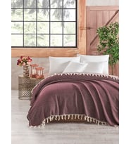 VentiSette PAMUKLU ÇİFT KİŞİLİK SAÇAKLI YATAK ÖRTÜSÜ & PİKE 200X230 CM ALICE (Bordo)