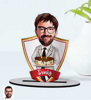 BK Gift Kişiye Özel İsimli Erkek Doğum Günü Karikatürlü Ahşap Biblo Model-4