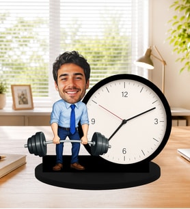 Kişiye Özel Karikatürlü Fitness Temalı Biblo Masa Saati – Sporcuya Özel Fotoğraflı Hediye