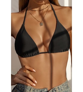 Angelsin Siyah Boyundan Bağlamalı Üçgen Bikini Üstü