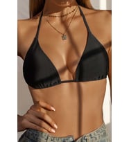 Angelsin Siyah Boyundan Bağlamalı Üçgen Bikini Üstü