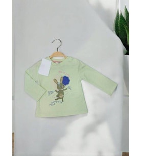 Kız Bebek Tavşan Baskılı Pamuklu İnce Uzun Kollu Bluz
