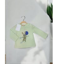 Kız Bebek Tavşan Baskılı Pamuklu İnce Uzun Kollu Bluz (Yeşil)