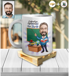 Kişiye Özel İsimli Öğretmen Meslek Beyaz Kupa ve Ahşap Palet Altlığı Hediyeli Kupa Bardak oh1025