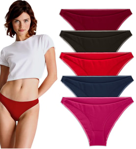 Yohannes Club, Kadın,Pamuklu Basic Bikini Külot,5'li, Karışık Renkler
