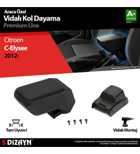S-Dizayn Citroen C-Elysee Kol Dayama Kolçak ABS Vidalı Siyah 2012 Üzeri A+ Kalite (Karışık)