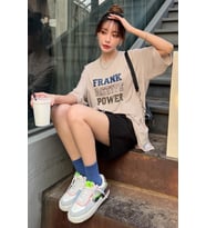 Unisex Frank Active Power Baskılı Oversize Tshirt (Bej)