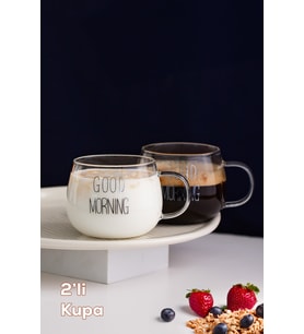 Porsima 2088 2li Borosilikat Isıya Ateşe Dayanıklı Cam Kulplu Çay Bardağı Kahve Bardak Kupa Şeffaf 400 ml