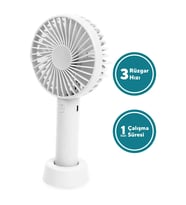 3 Kademeli Cep Boyu Sessiz Taşınabilir Mini Fan Usb Şarjlı Pervaneli Soğutucu Küçük El Vantilatörü (Beyaz)