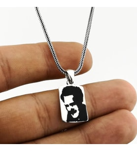 Nazım Hikmet Ran Siületli Kalın Zincirli 925 Ayar Gümüş Kolye 60 CM