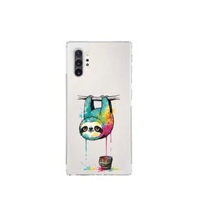 Samsung Galaxy Note 10 Plus ile Uyumlu Splash Tembel Hayvan Tasarımlı Şeffaf Silikon Kılıf