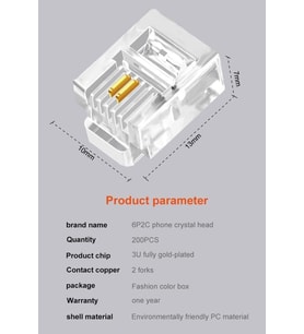 Plus PX-6P2C RJ11 2 Pinli Konnektör, 100'lü Paket 6P2C RJ11 Telefon Jack, Telefon Kablo Ucu, Modem DSL Hat Kablosu Uçlandırma Konnektörü, Şeffaf RJ11 Plug