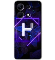 İnfinix Note 30 Kılıf HD Desen Baskılı Arka Kapak - Dark Neon Yaprak H Harfi