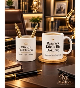 Mirellora Kişiye Özel Ofis Kupa ve Kalemlik Seti
