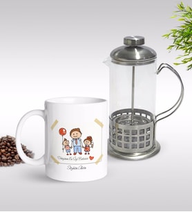 BK Gift Kişiye Özel Dünyanın En İyi Babası Tasarımlı Kupa & French Press Seti-8 (Model 1)