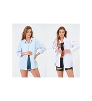 Kadın Beyaz ve Mavi 2'li Oversize Uzun Basic Gömlek