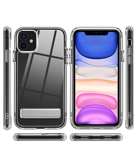 Apple iPhone 12 Uyumlu Kılıf Standlı Şeffaf Silikon Zore L-Stand Kapak (Renksiz)