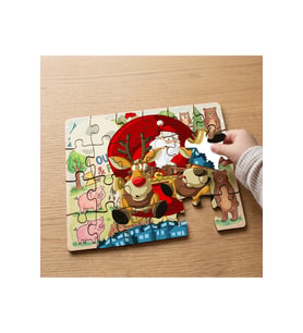 Noel Baba ve Sevimli Geyik Tasarımlı 24 Parça Ahşap Çocuk Puzzle MPK0941