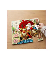 Noel Baba ve Sevimli Geyik Tasarımlı 24 Parça Ahşap Çocuk Puzzle MPK0941