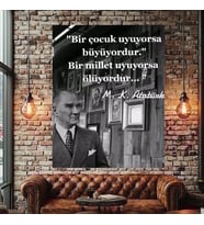 ATATÜRK SÖZ SİYAH BEYAZ KANVAS TABLO EV DUVAR SALON OFİS DÜKKAN İŞ YERİ HEDİYELİK DEKARASYON SÜSÜ (Çok Renkli)