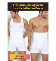 Özel Üretim Fit Görünüm Sağlayan Inceltici Rahat Atlet Ve Boxer Inceltici Erkek Korse 2'li Set (Beyaz)