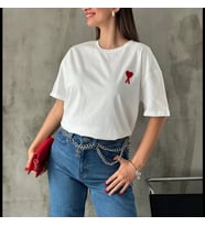 pilelistore- Unisex Bisiklet Yaka Baskılı Oversize T-Shirt - Beyaz