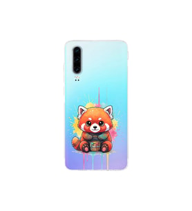 Huawei P30 ile Uyumlu Splash Tilki Tasarımlı Şeffaf Silikon Kılıf