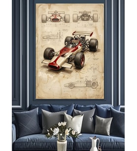Formula 1 Yarış Arabası Planı Dekoratif Kanvas - Mdf Ahşap Tablo