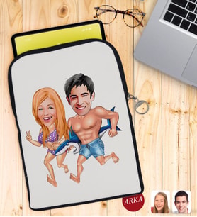 BK Gift Kişiye Özel Sevgililer Karikatürlü Taşınabilir Koruyucu Tablet Kılıfı & Organizer Çanta - Siyah-8