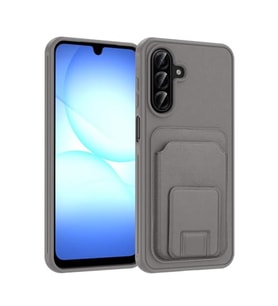 Coverzone Samsung Galaxy A17 ile Uyumlu K?l?f Z-Bikart Kart B�lmeli Standl? Kilif, Deri Dokulu Y�zey, Darbe Emici Kenar Koruma, Arka Kapak Tasar?m? Galaxy A17 kilif Gri