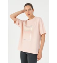 Maraton Comfort Kadın Bisiklet Yaka Pudra T-shirt