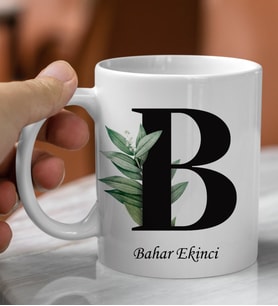 Kişiye Özel Baş Harf Ve İsim Soyisim Tasarımlı Beyaz Kupaa Bardakk