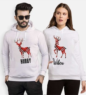 Tshirthane Hubby Wifey Geyik Sevgili Kombinleri Kapüşonlu Kombini (Tek Ürün Fiyatıdır.)