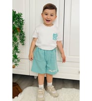 Breeze Erkek Çocuk Şortlu Takım Sırt Kısmı Sörfçü Dinozor Baskılı 2-6 Yaş, Ekru