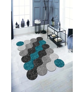 Turkuaz Daire Desenli Kaymaz Taban Lazer Kesim Halı LZ26 - 100 x 160 cm
