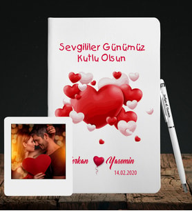Sevgililer Gününe Özel Deri Beyaz Defter Kalem & Instagram Çerçeve Hediye Seti 32