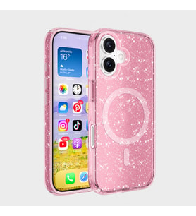 Apple iPhone 16 Uyumlu Kılıf M-safe Şarj Özellikli Parlayan Simli Saydam Renkli Zore Allstar Kapak (Pembe)